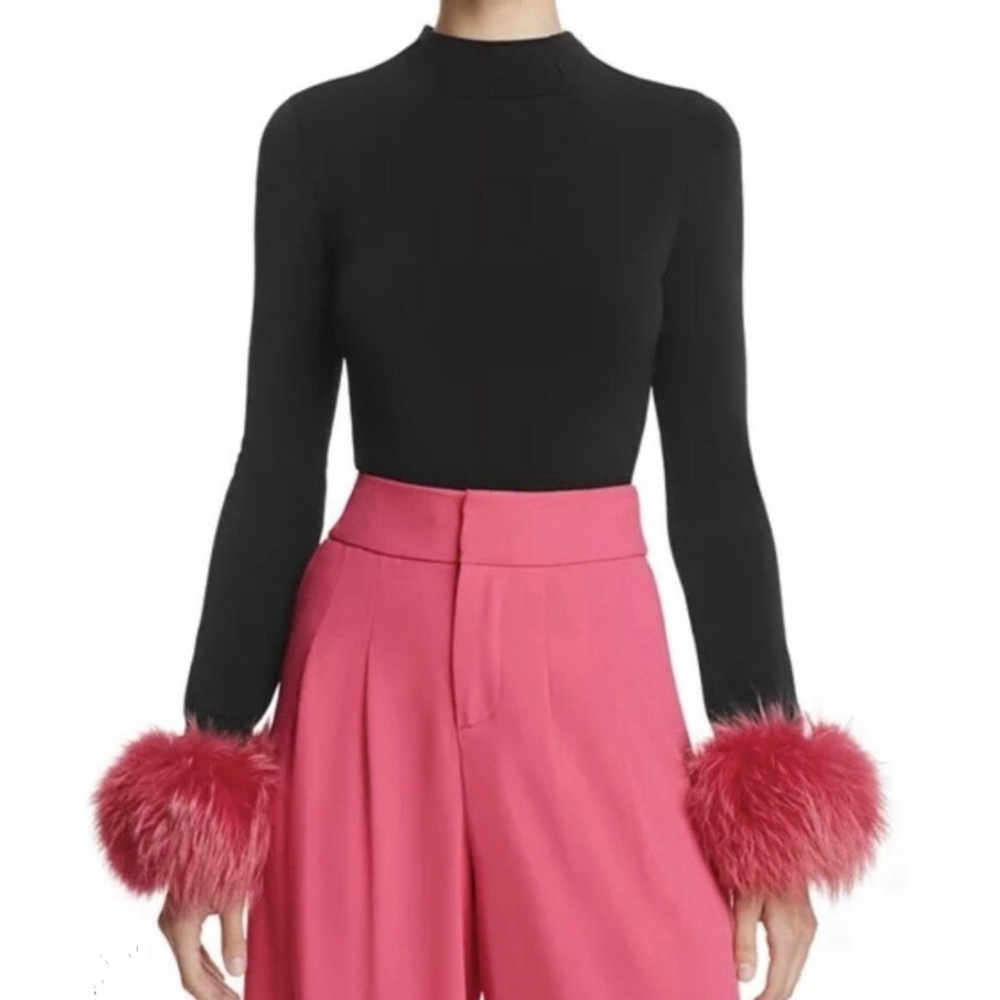 Alice + Olivia Haylen Pink Fur Cuff Top